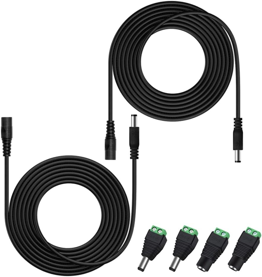 2PCS 10Ft(3M) 12V DC Power Extension Cable with Power Jack Adapter Connectors(2
