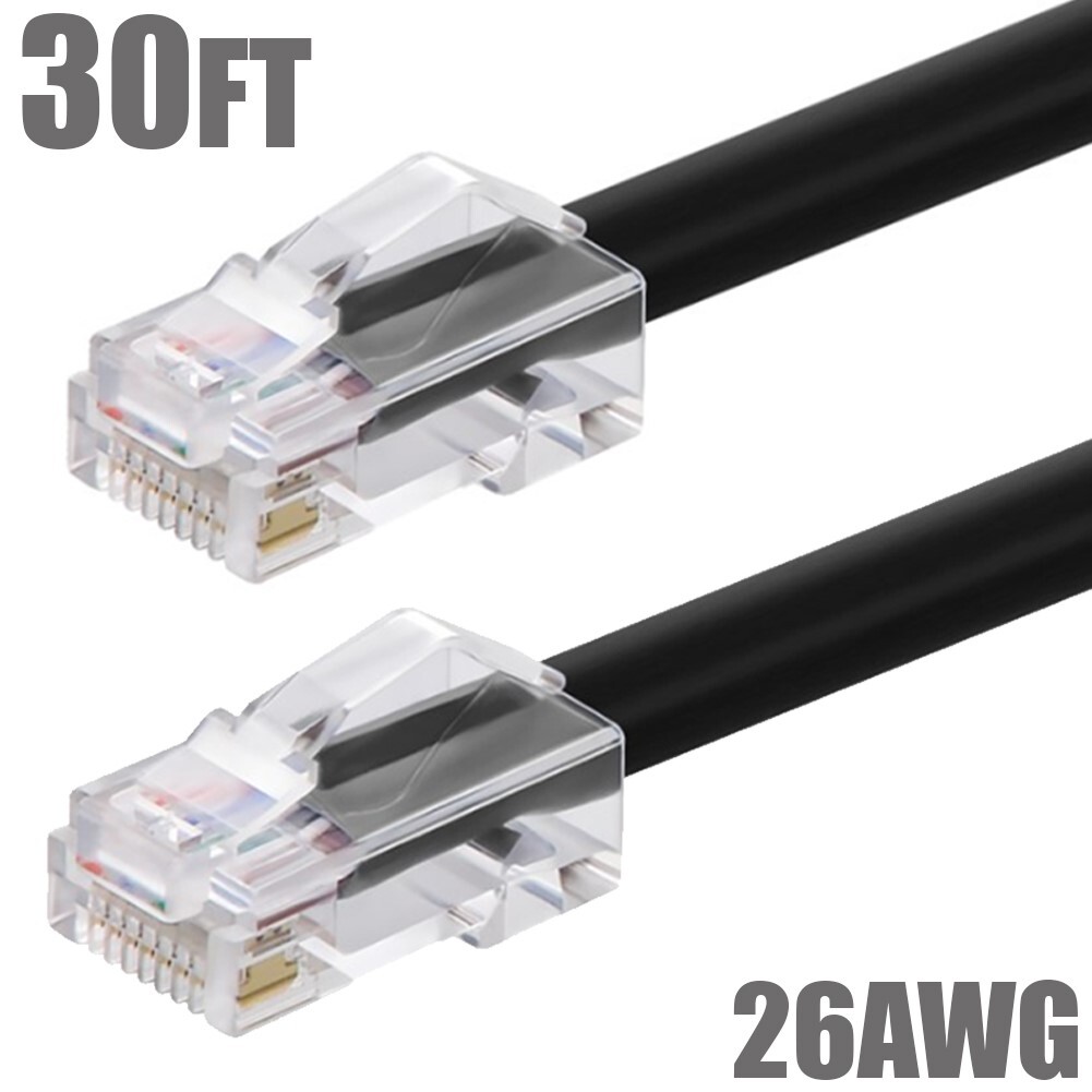 30FT CAT6A RJ45 Network LAN Ethernet Non-Boot Cable Cord 26AWG Copper Black