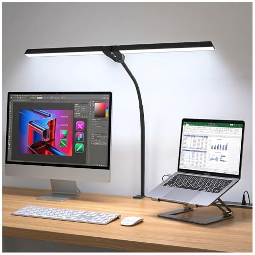 27″ Double Head LED Desk Lamp with Clamp for Office 10W Dimmable