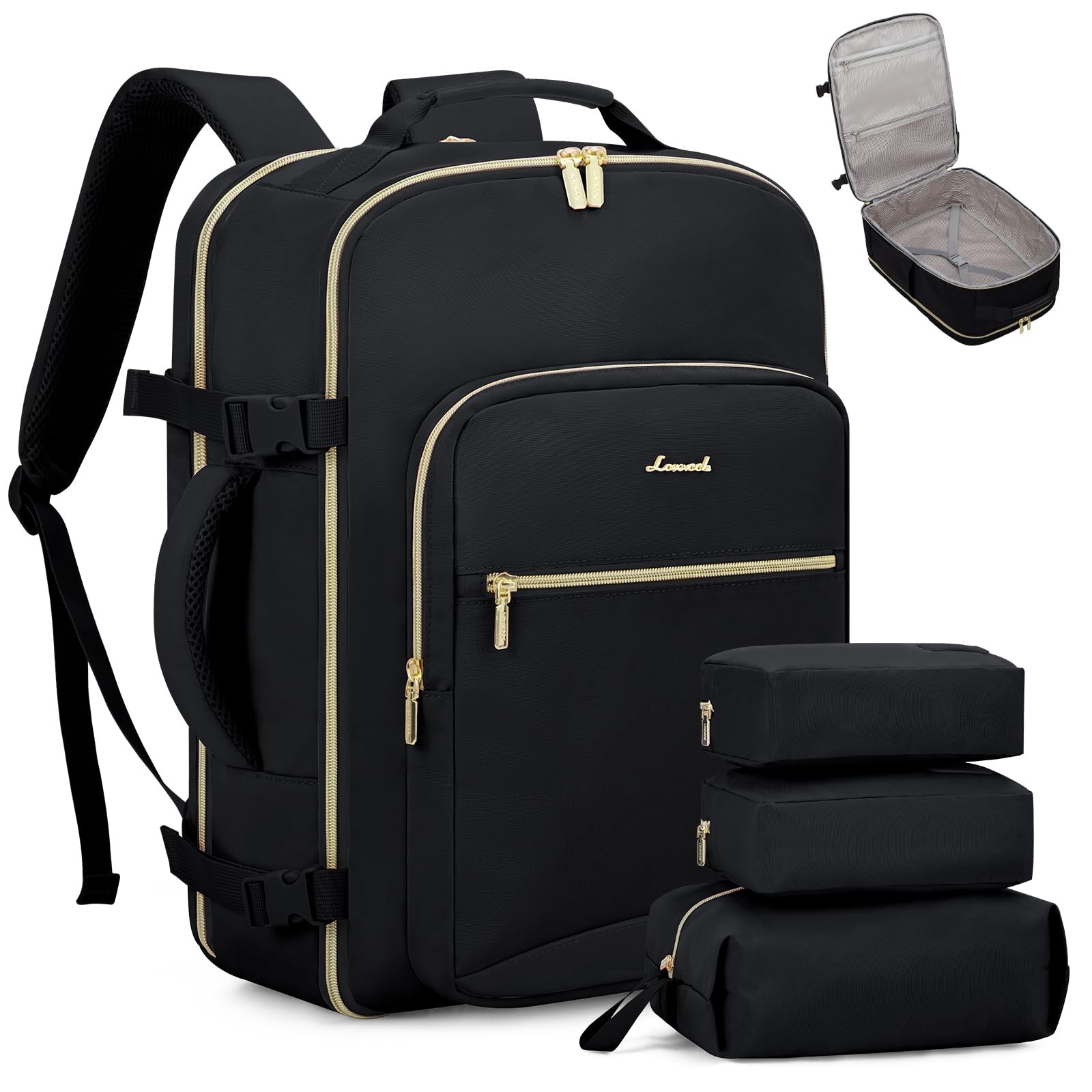 LOVEVOOK 40L Travel Backpack Flight Large-40L-4Pcs(Standard), Black-black
