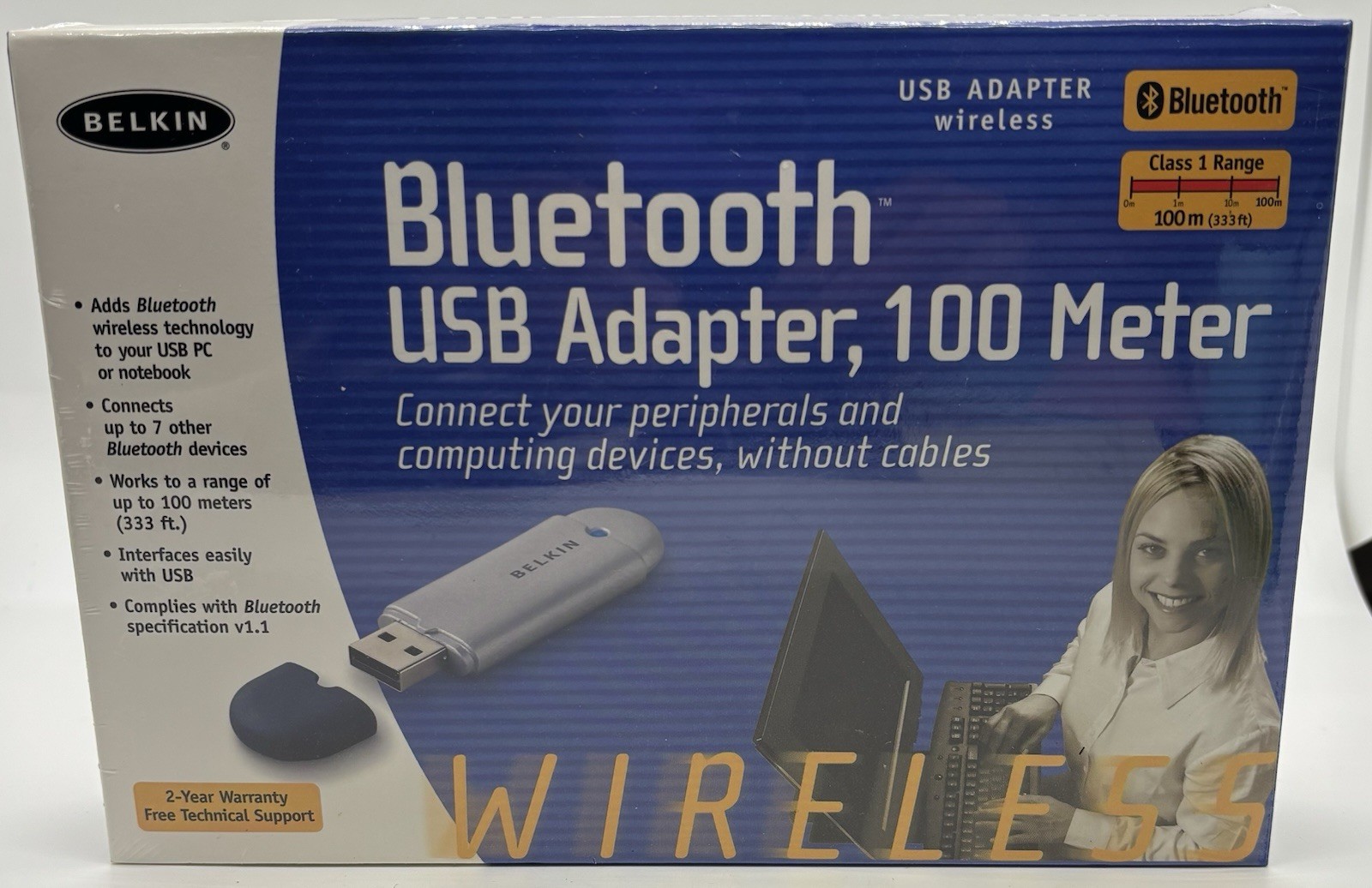 2003 Belkin Bluetooth USB Adapter - 100 Meters (F8T001) - Sealed NOS