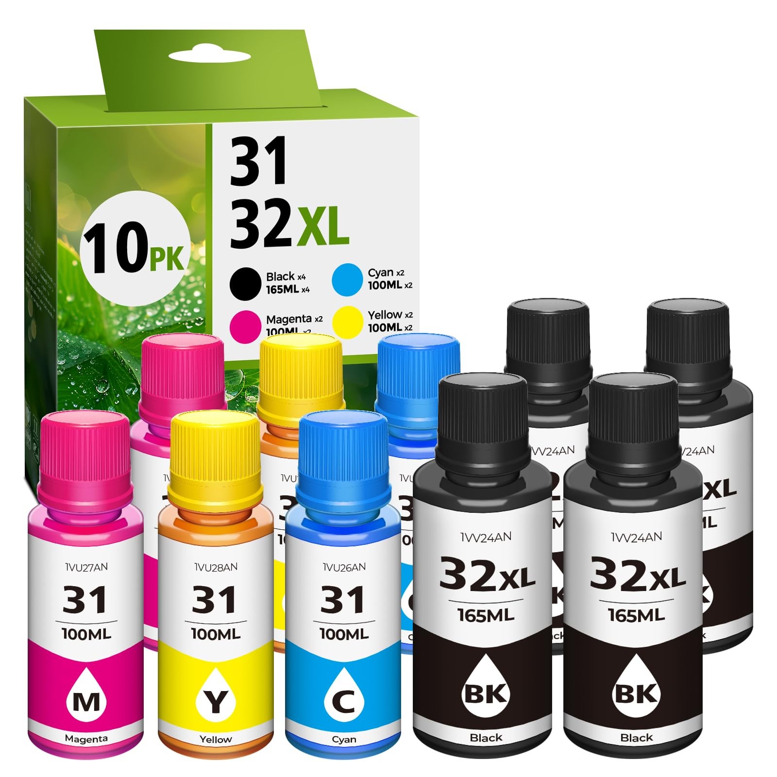 DEEIYUER 31-32XL Black Ink Bottle Set for Smart Tank 7602 6001 5101 10 Pack