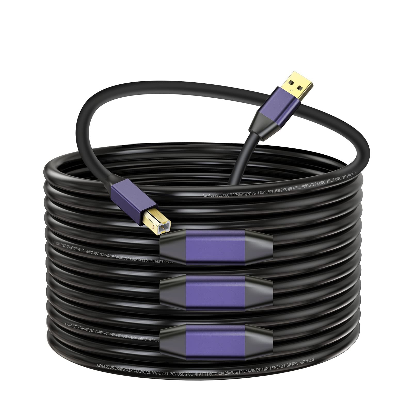 75ft Active USB 2.0 Printer Cable A-Male to B-Male High Speed for Printers & Sca