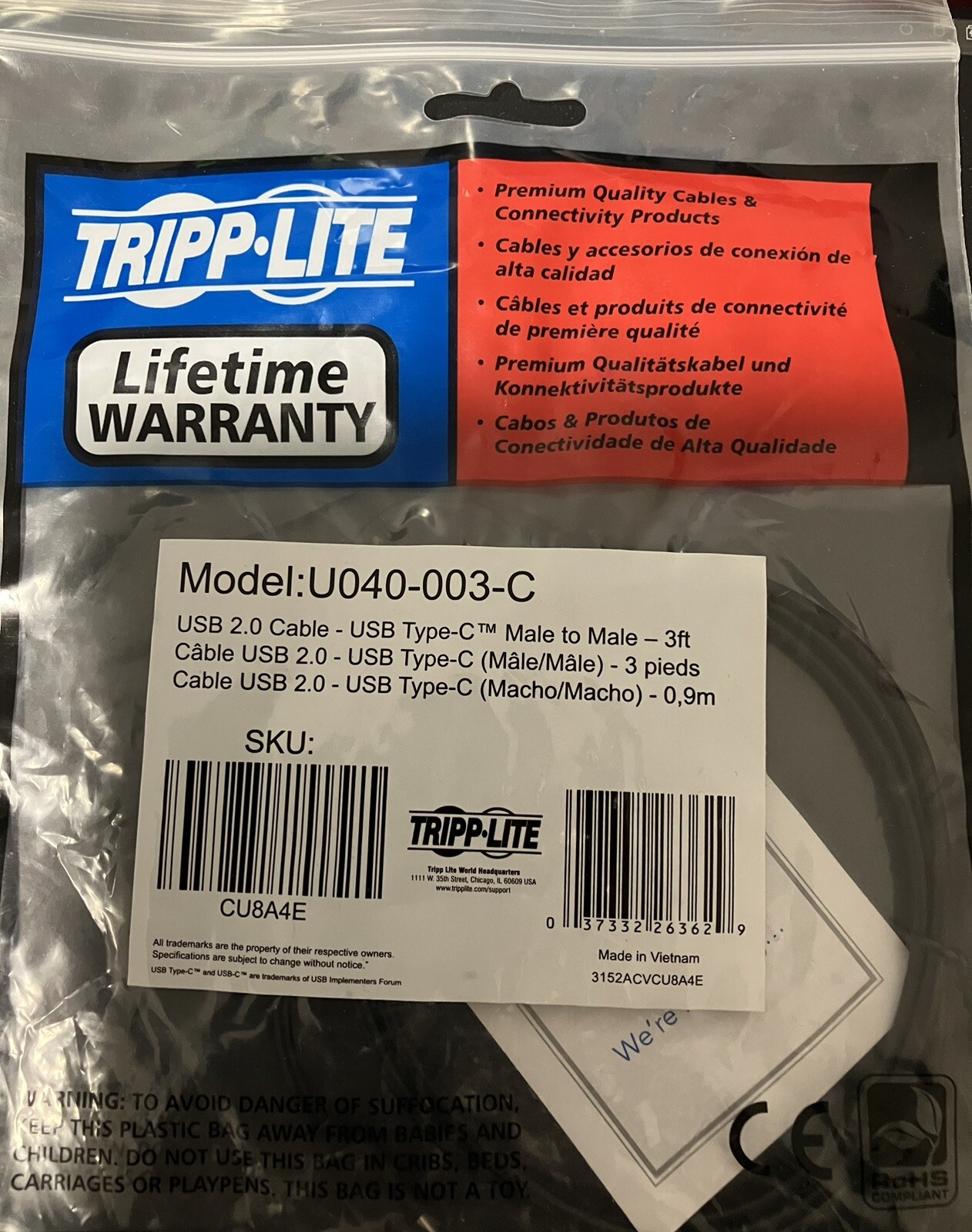 USB 2.0 cable Model U040-003-C Tripp-LITE