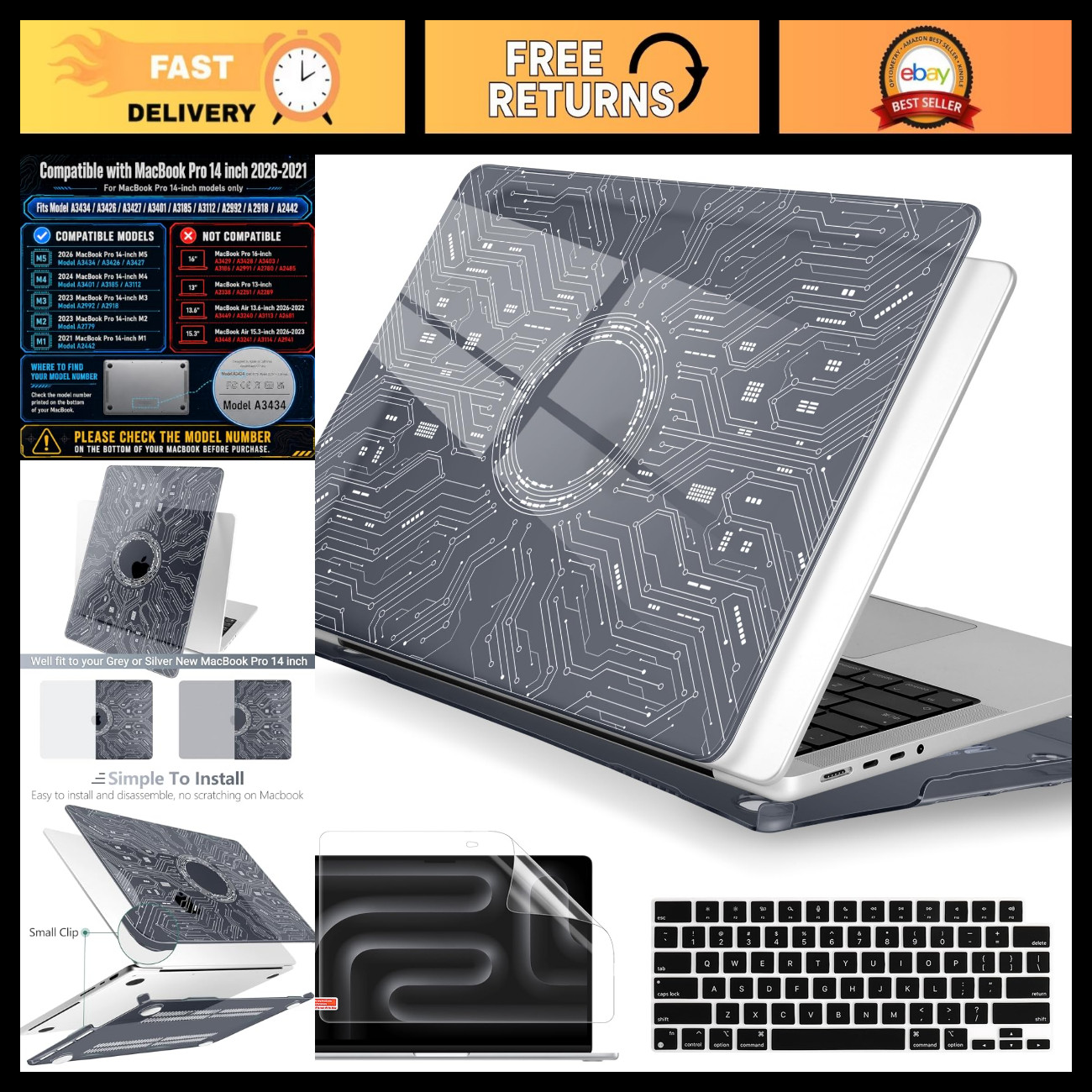 AstroGrid Case for MacBook Pro 14" (2021-2026) - Circuit Board Design, Durable P