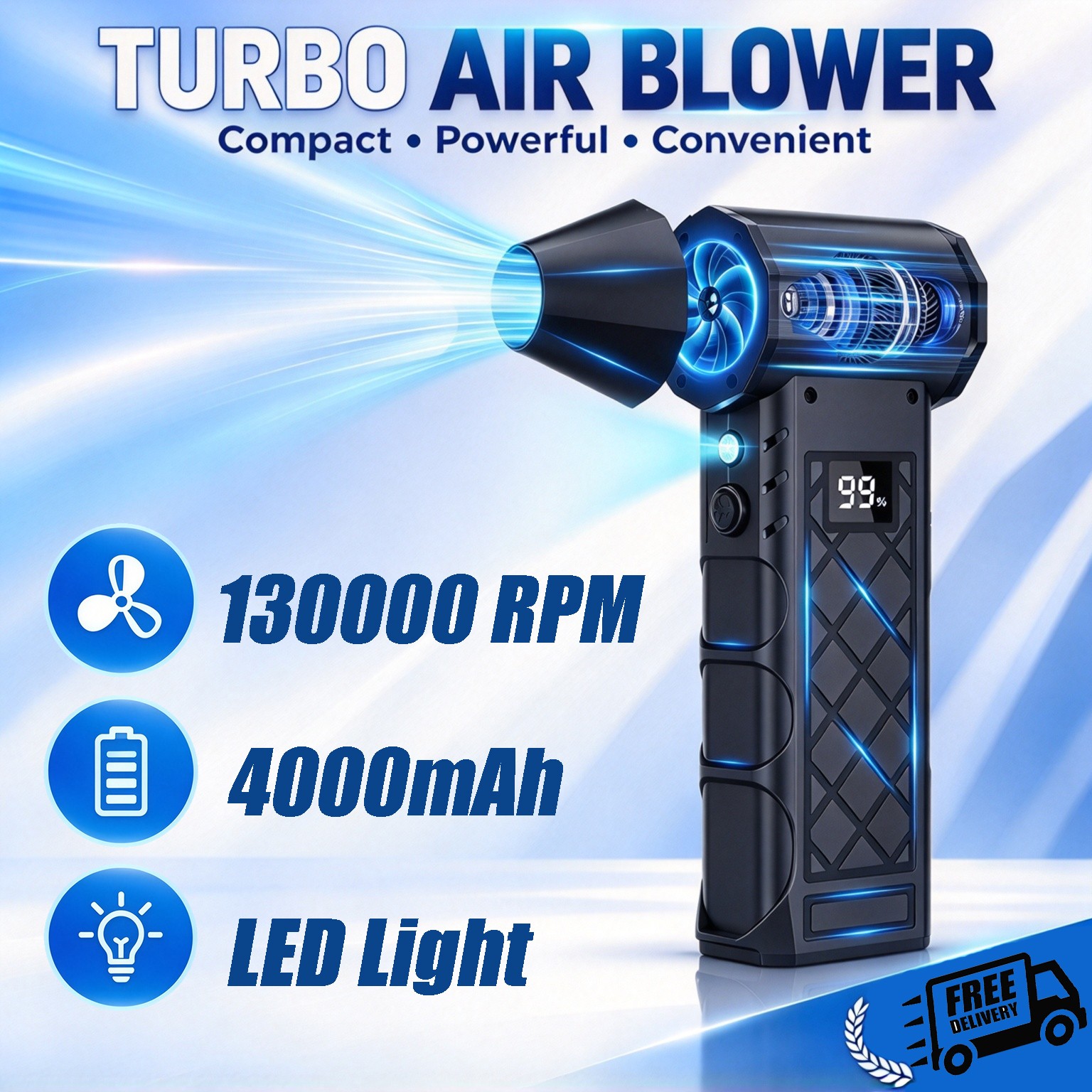Electric Air Duster,130000RPM Compressed Air Duster with 2 LED Light for Home，d