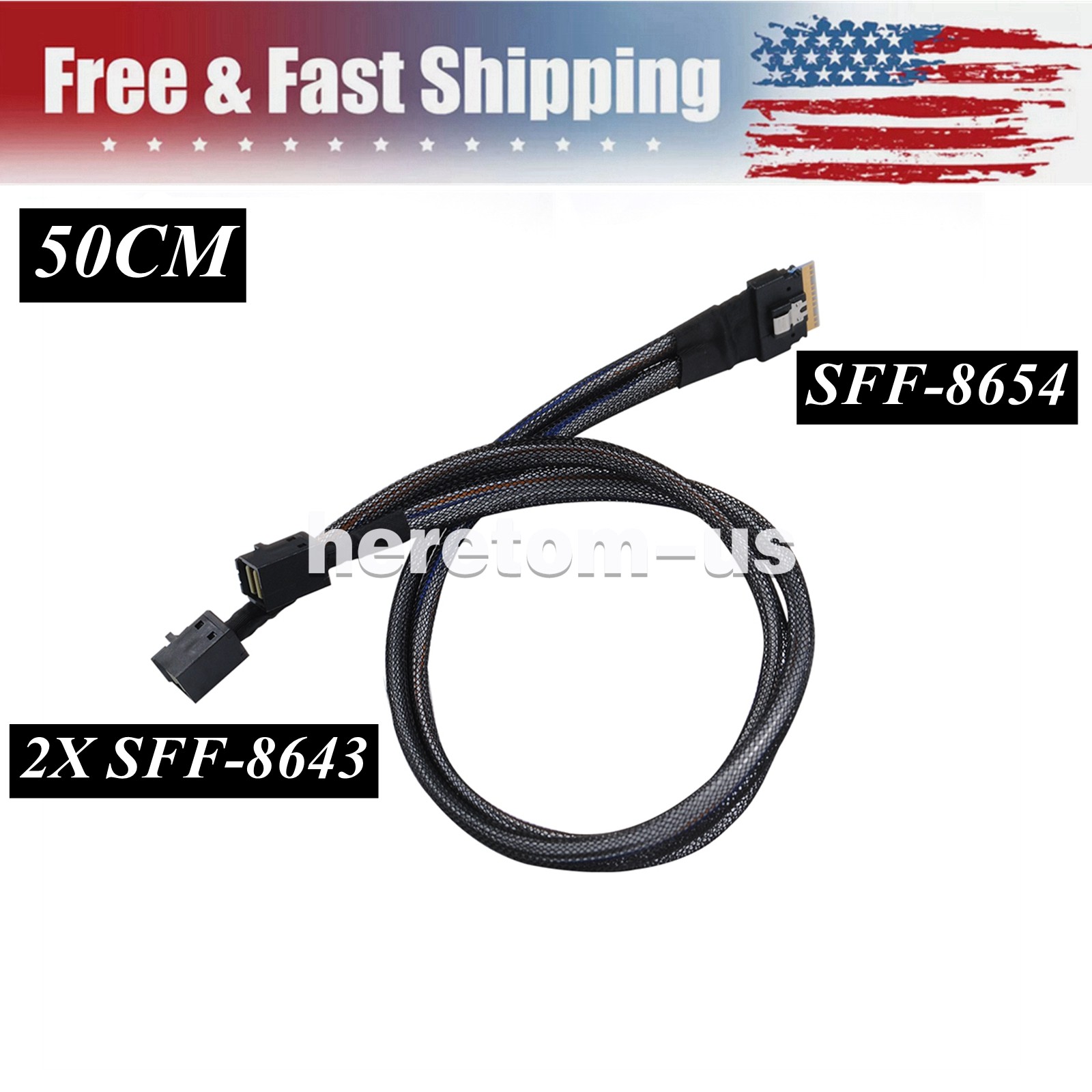 PCIe 4.0 SlimSAS SFF-8654 74PIN 8i (Host) to 2 xSFF-8643 36pin (EP) Cable-50CM