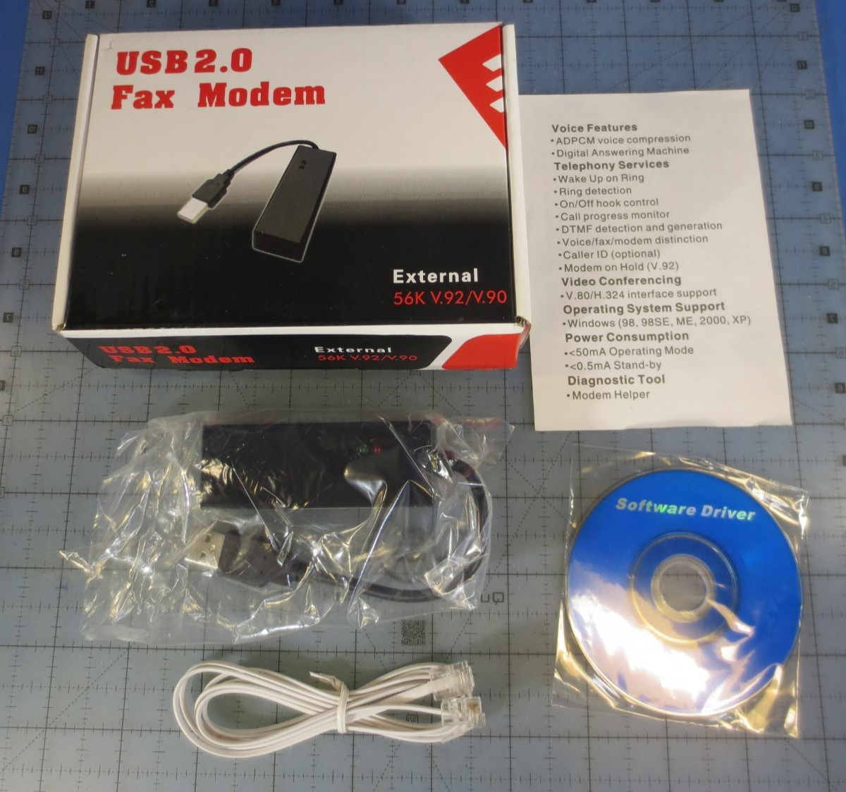 Fax Modem, Conexant External USB 2.0 56K V.92 Modem (NEW IN BOX)