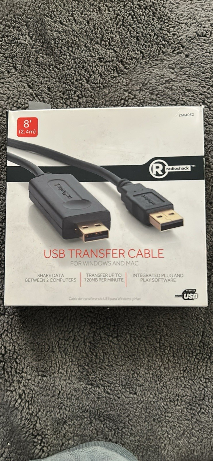 New RadioShack USB Transfer Cable For Windows And Mac 8'