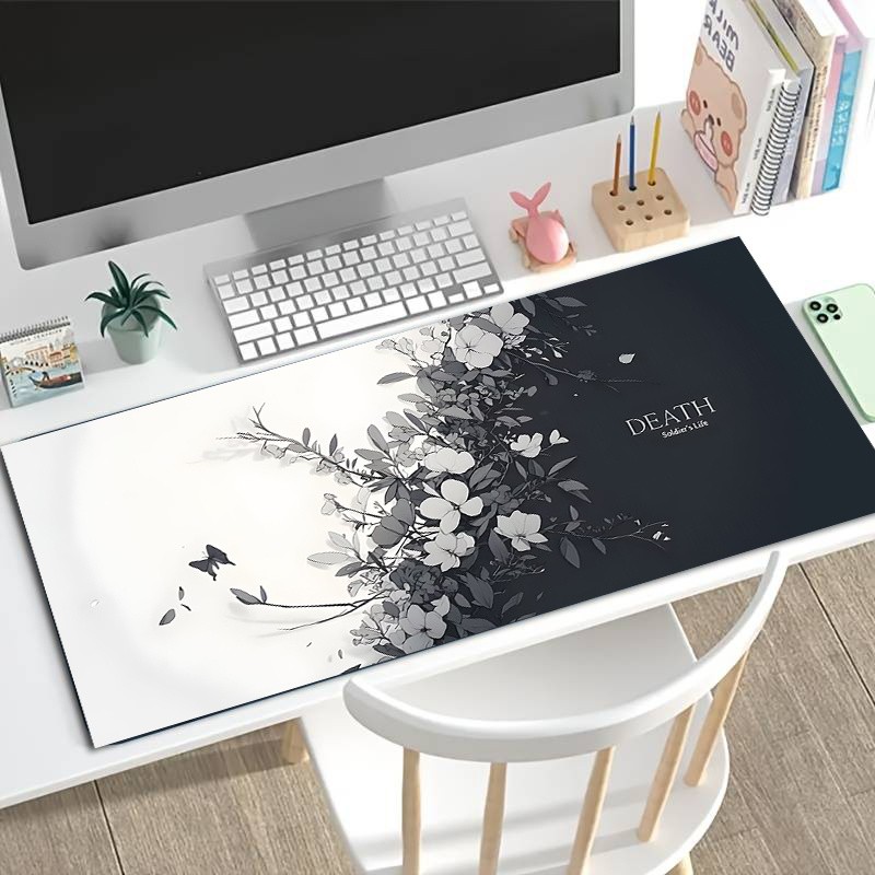 1pc Diatomite Extra-Large Mouse Pad | Card Game Mat, Black and White Floral Bu
