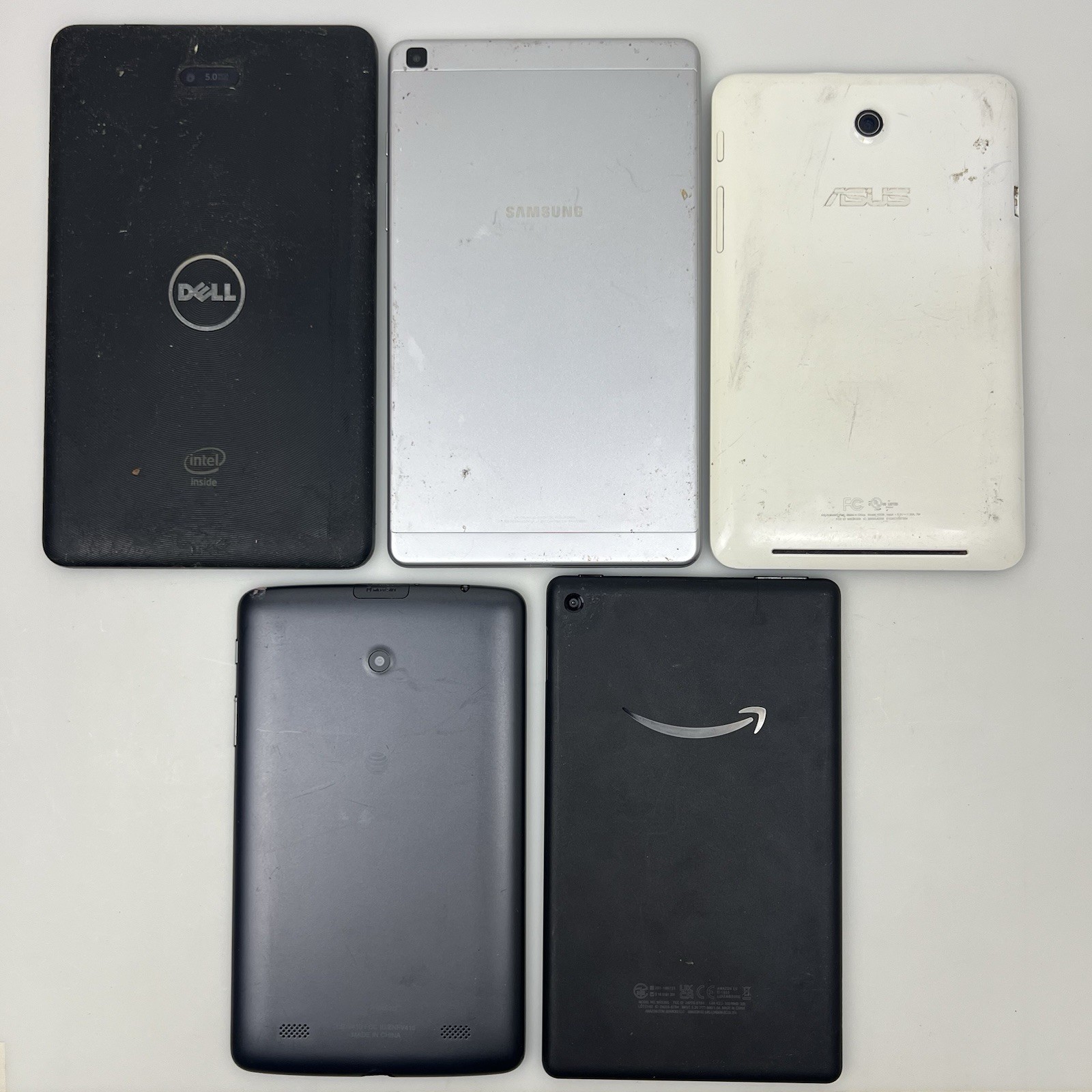 Lot of 5 Tablets Dell Samsung ASUS LG Amazon Fire Untested For Parts Repair