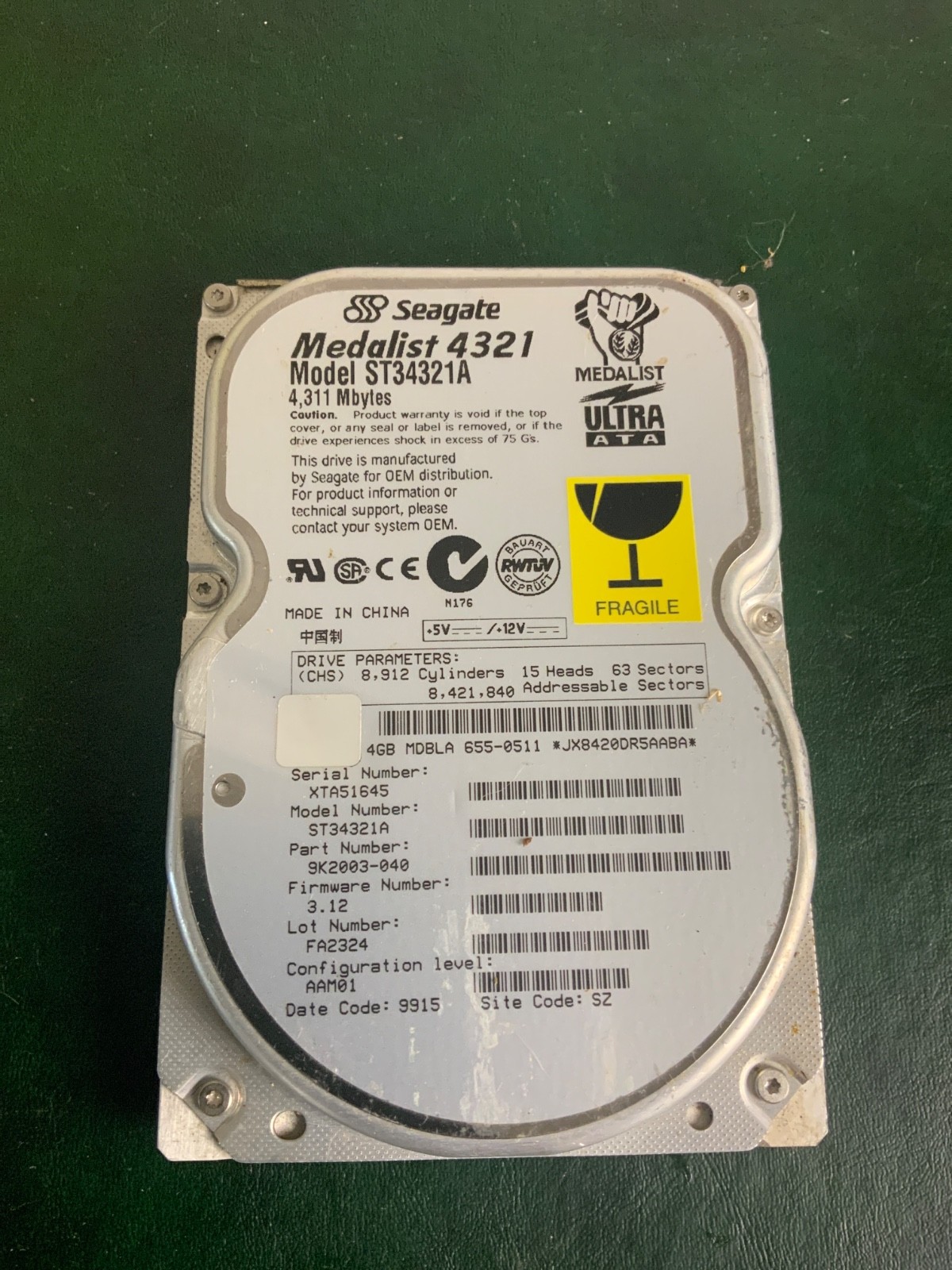 Seagate ST34321A Medalist 4321 3.5'' IDE Hard Disk Drive UNTESTED
