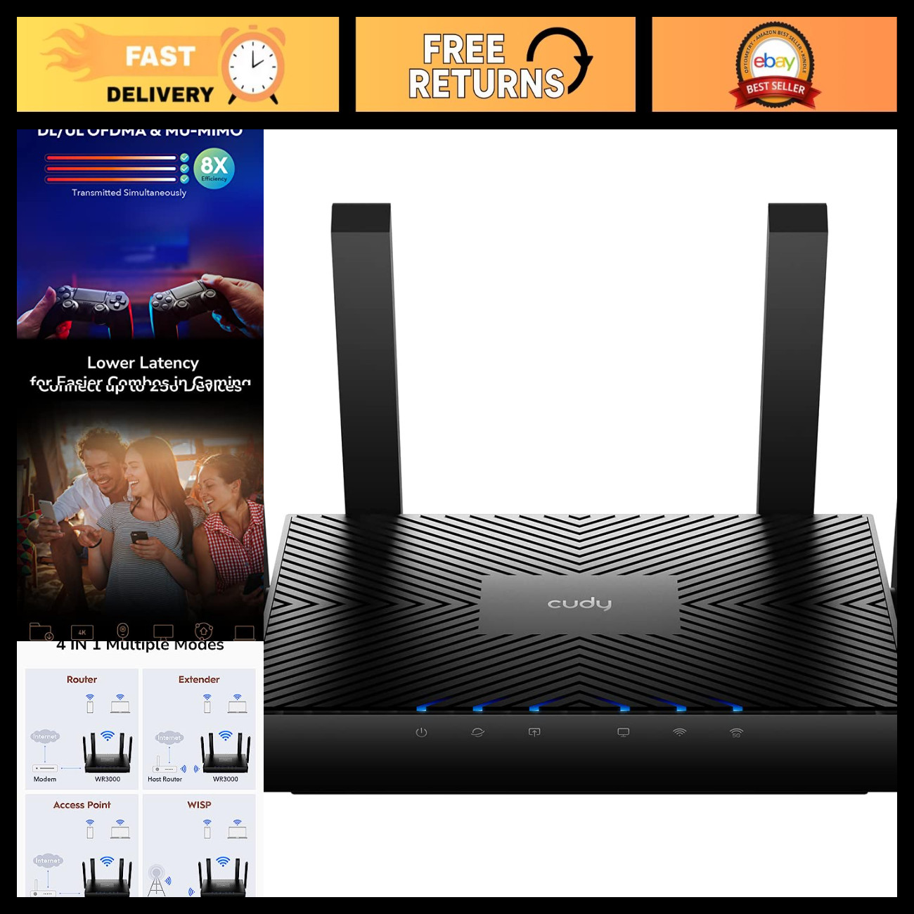 Gigabit Mesh Wi-Fi 6 Router AX3000, 4-Port, 5-in-1 Modes, High-Speed Internet