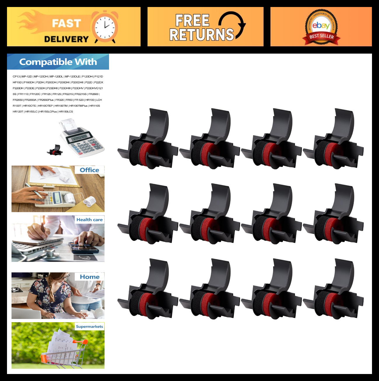 12 Pack Compatible IR-40T Black Red Calculator Ink Ribbons for Office Use