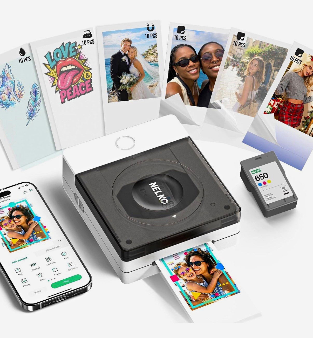 Nelko Flow 2x3 Photo Printer for Magnets and Transfers, 60 Sheets, Grey