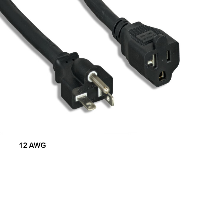 10PCS 3ft 12 AWG Power Extension Cord NEMA 5-20P to 5-20R 20A/125V SJT Blk