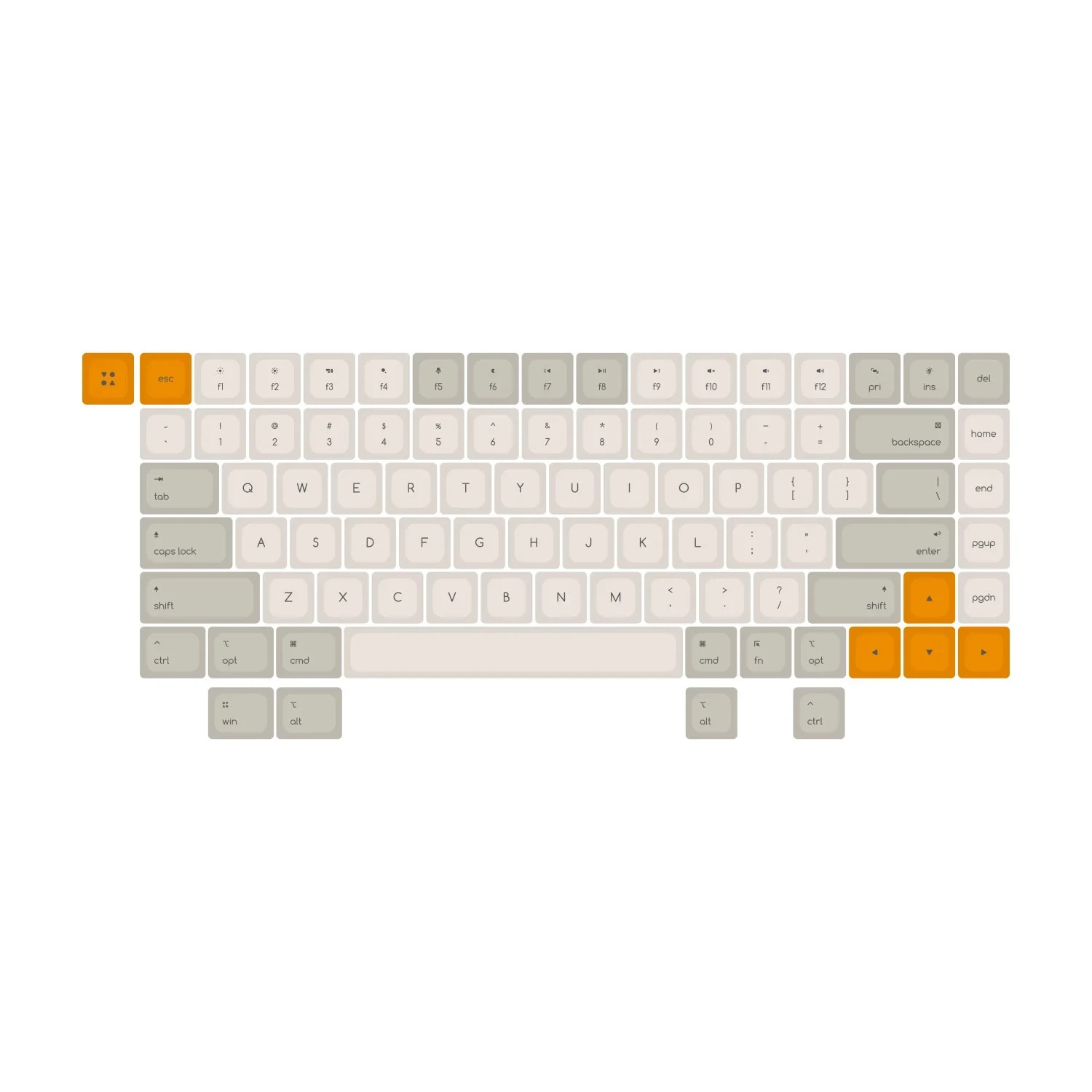 ATK Exclusive Retro Low Profile PBT Keycap Set (White / Grey / Orange) 89 Keys