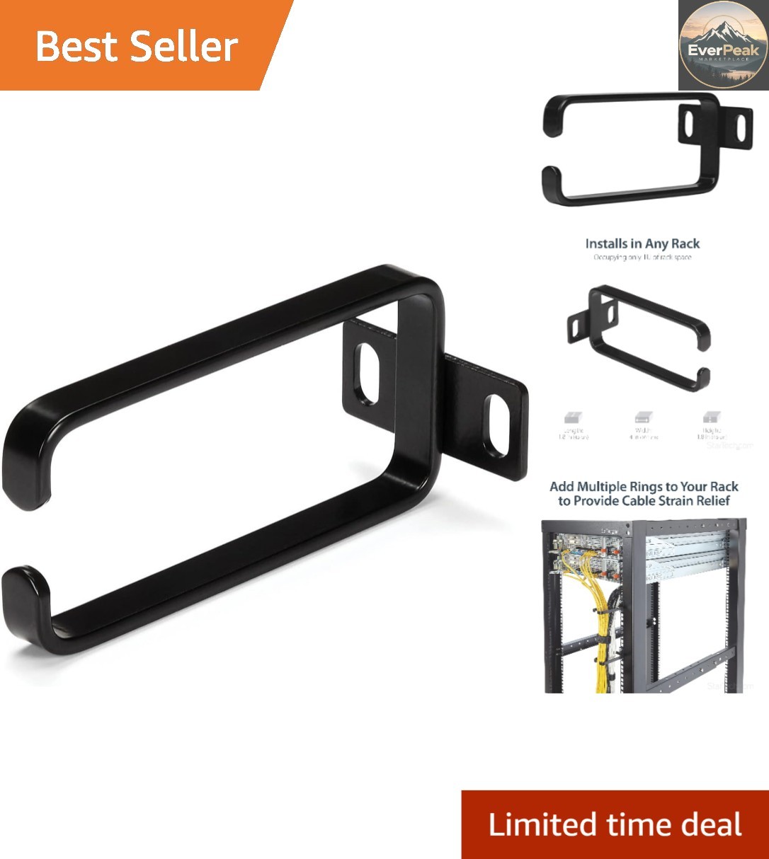 Effortless Cable Management with StarTech’s 1U Vertical D-Ring Hook, 1.8x3.9in