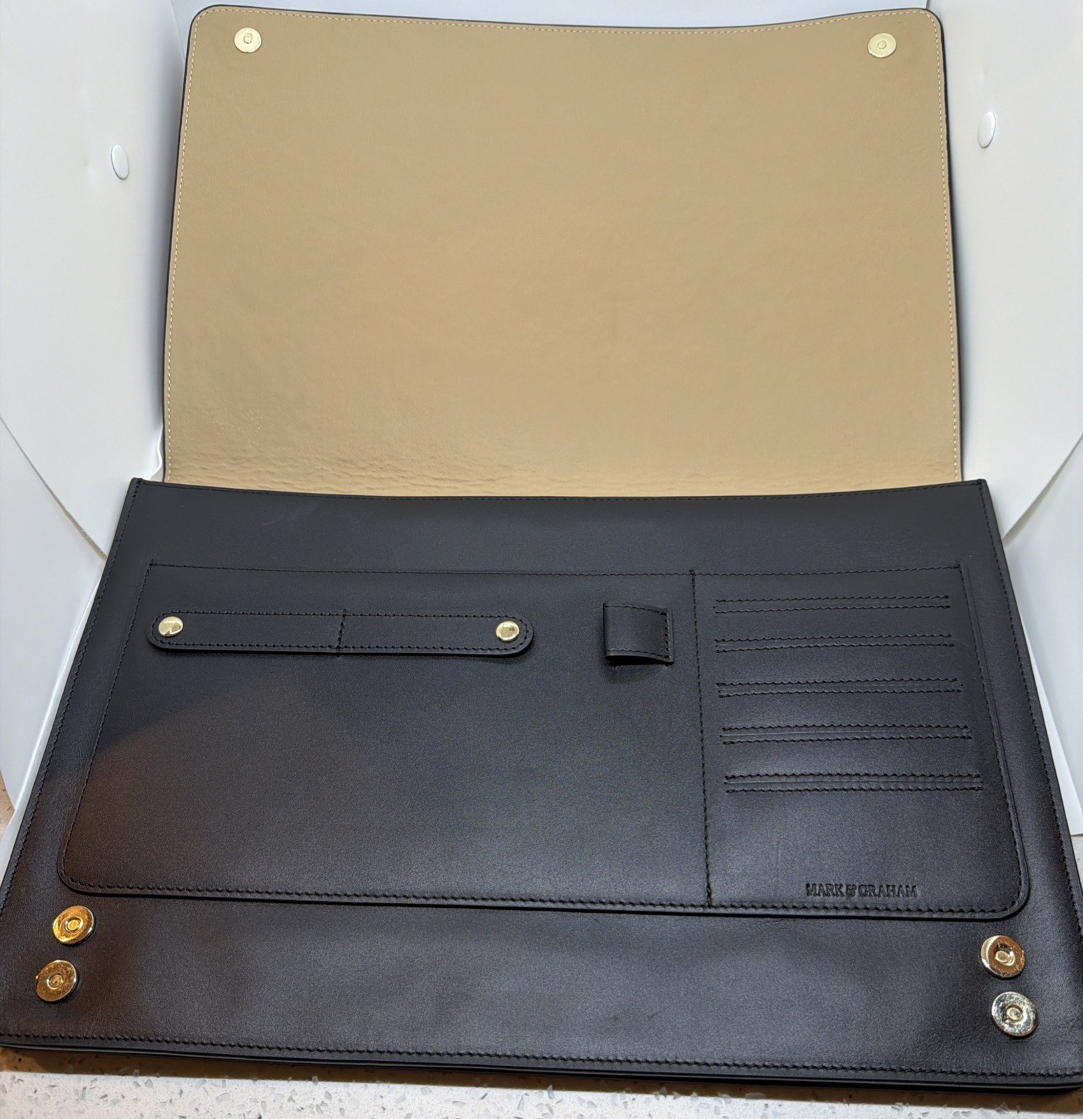 Mark & Graham Black Leather Laptop Envelope Office Portfolio Organizer Tech Case