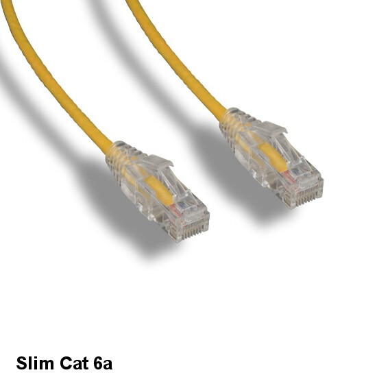 KNTK Yellow 15ft Slim Cat6a UTP Patch Cable 28AWG Ethernet RJ45 Network Snagless