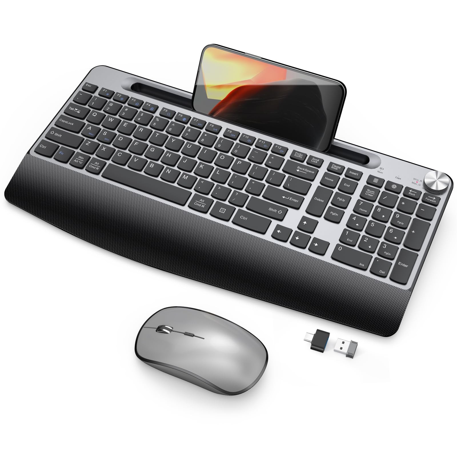 Wireless Keyboard and , Ergonomic Wireless Keyboard with Wrist Rest and Holde...