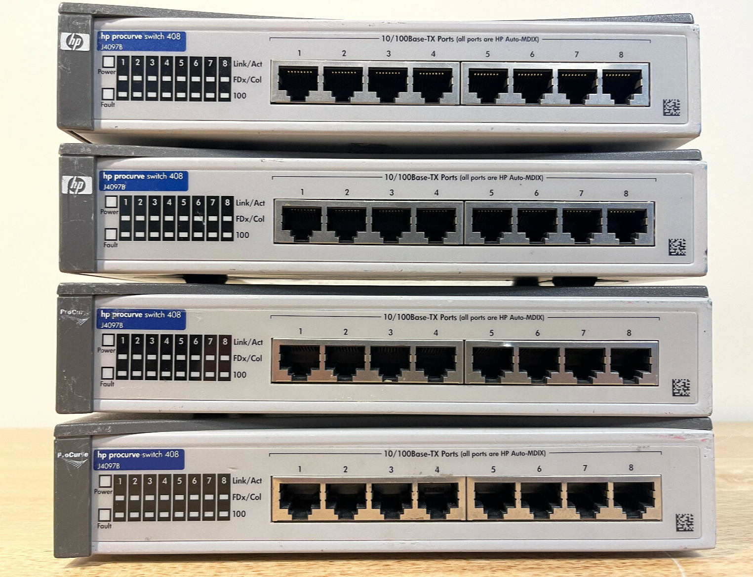 Lot of 4 HP ProCurve 408 Switch 8 Port 10/100 RJ45 Fast Ethernet Switch Network