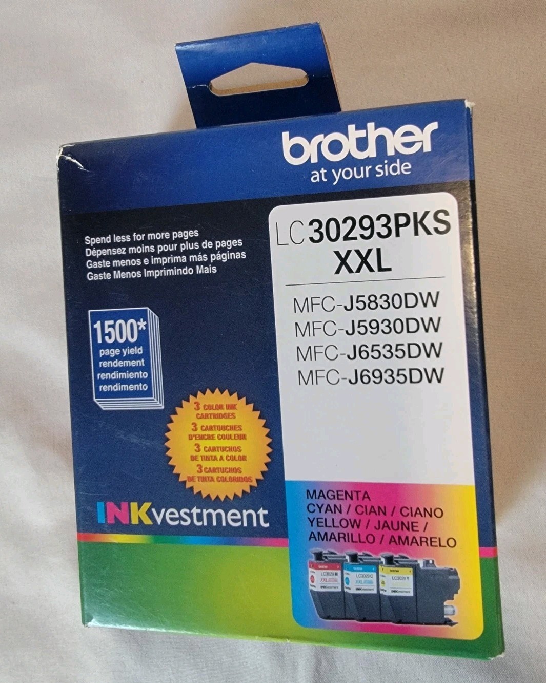 Brother LC30293PKS XXL CMY Extra High Yield Ink Cartridge New EXP 8/26