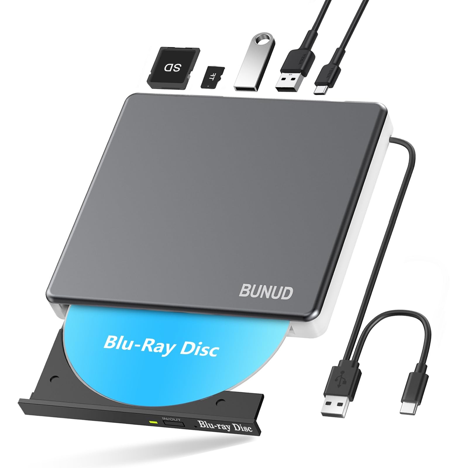 External Blu Ray CD DVD Drive, USB 3.0 Type C Blu ray Burner BD Player Read/W...