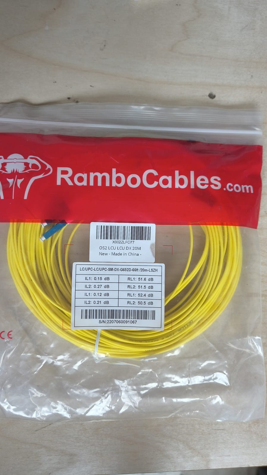 RamboCables OS2 LC/UPC to LC/UPC Duplex Fiber Optic Cable 20M 66FT LSZH