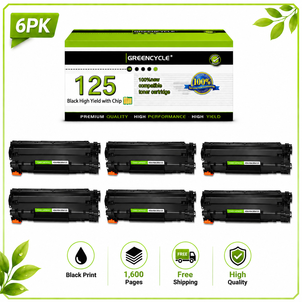 6X High Yield 125 Toner Cartridge for Canon ImageClass LBP6000 LBP6040 MF3010