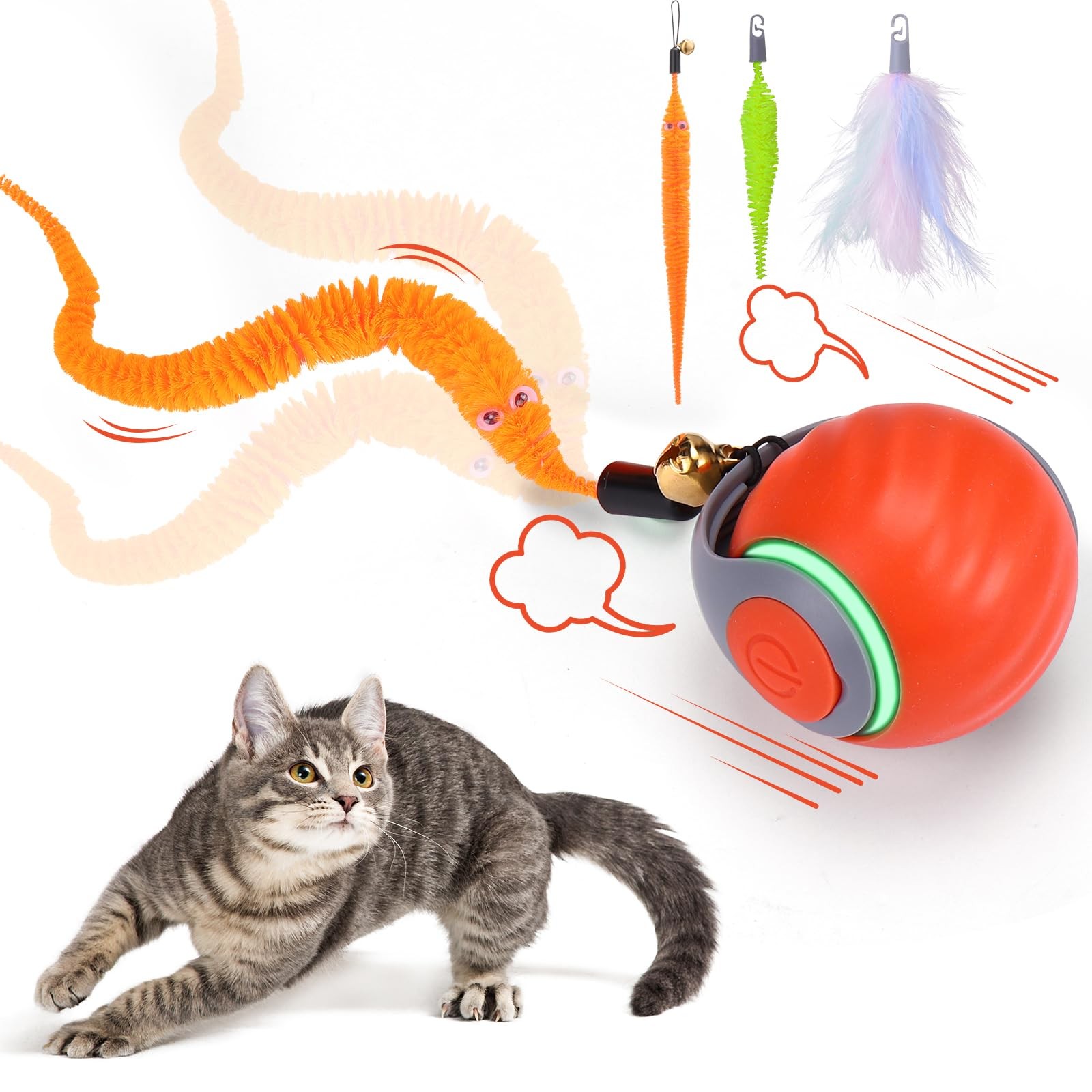 Interactive Cat Toy Ball - Automatic Small, Orange