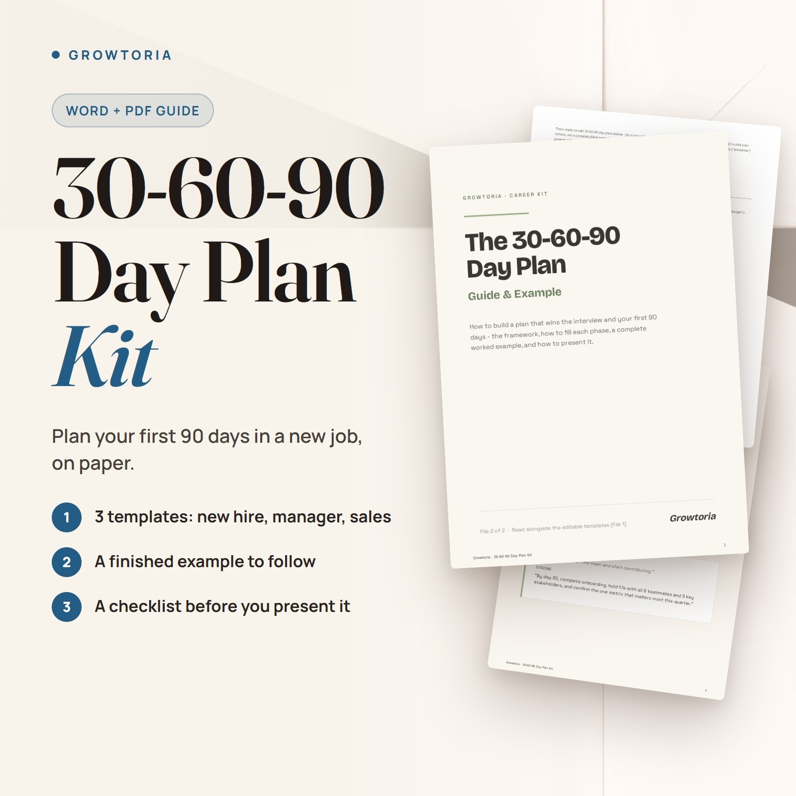 30 60 90 Day Plan Template New Job Manager Sales Word & Google Docs PDF Guide