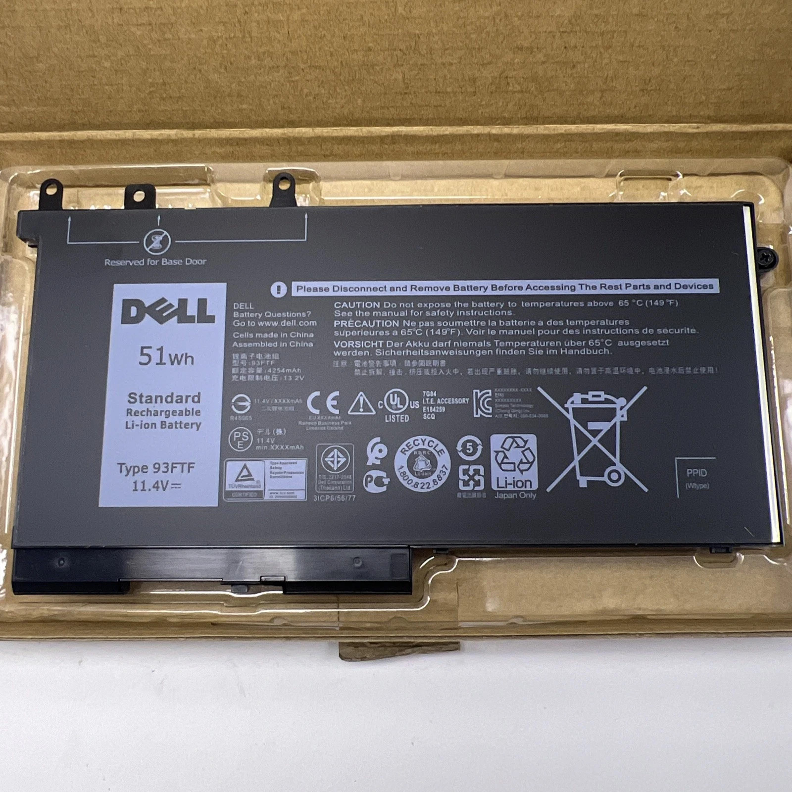 Genuine 93FTF 51WH Battery For Dell Latitude 12 5280 5288 5480 5580 5590 NEW