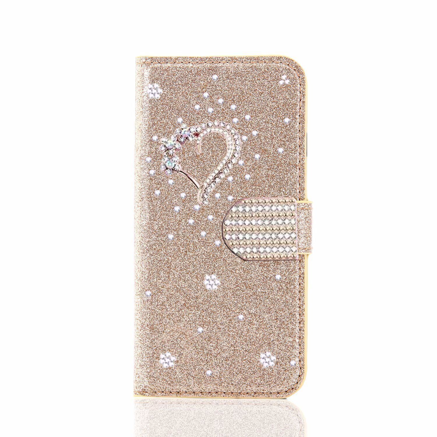 Diamond Love Heart Card Wallet Cover Case For S26 S25 S24 S23 S22 S20 S10 S21