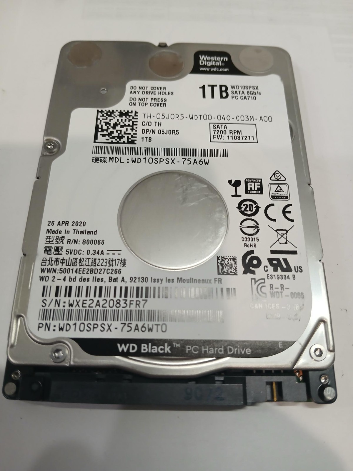 Western Digital WD Black 1TB 2.5" HDD 7.2k RPM HDD WD10SPSX DELL 05J0R5 5J0R5