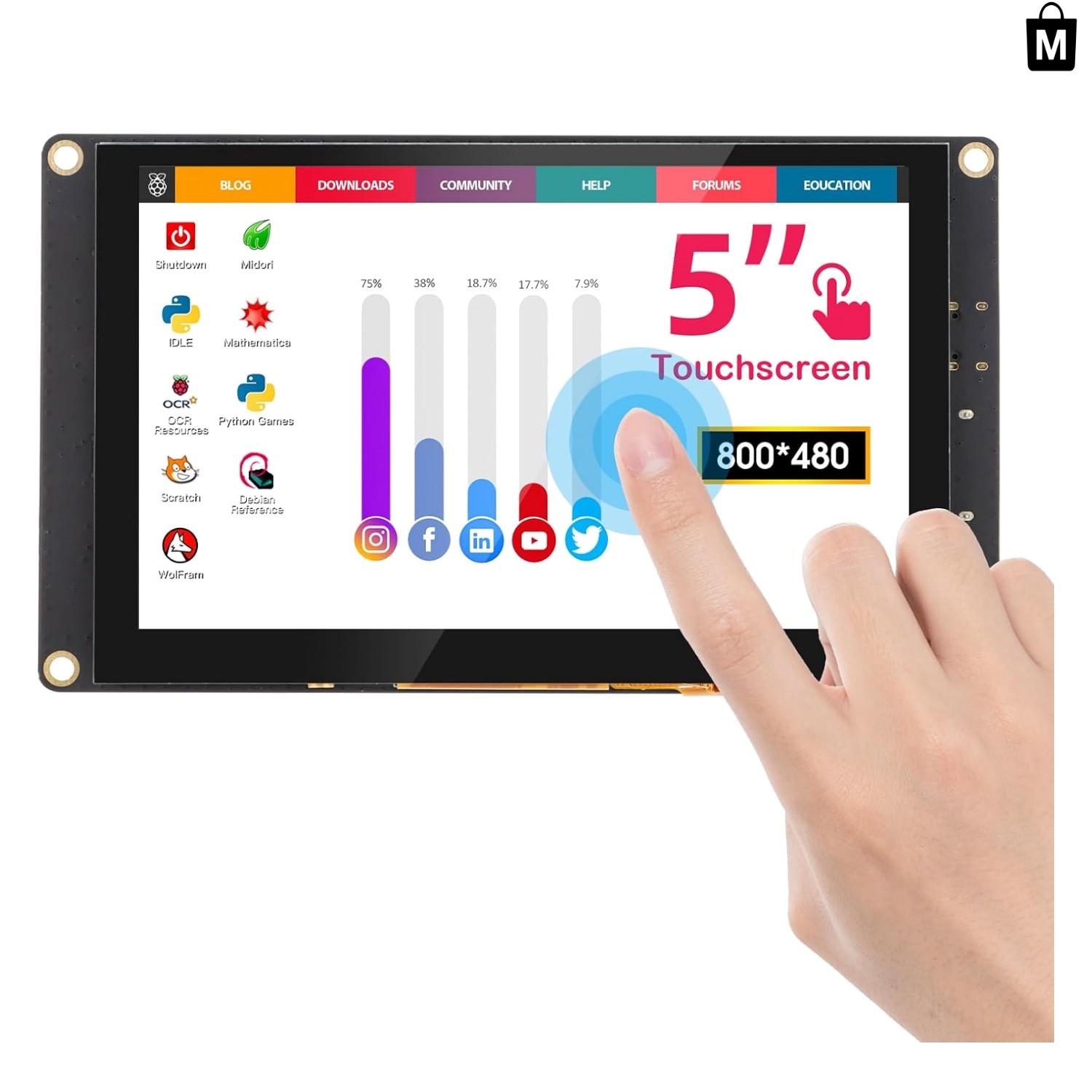Versatile 5-Inch Capacitive Touchscreen - Ideal for Raspberry Pi & Windows 10
