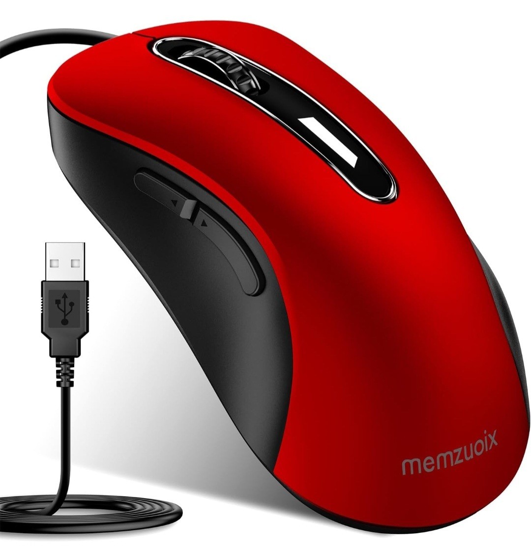 memzuoix Wired Mouse, USB Computer Mouse 1400 DPI Mobile Optical Red