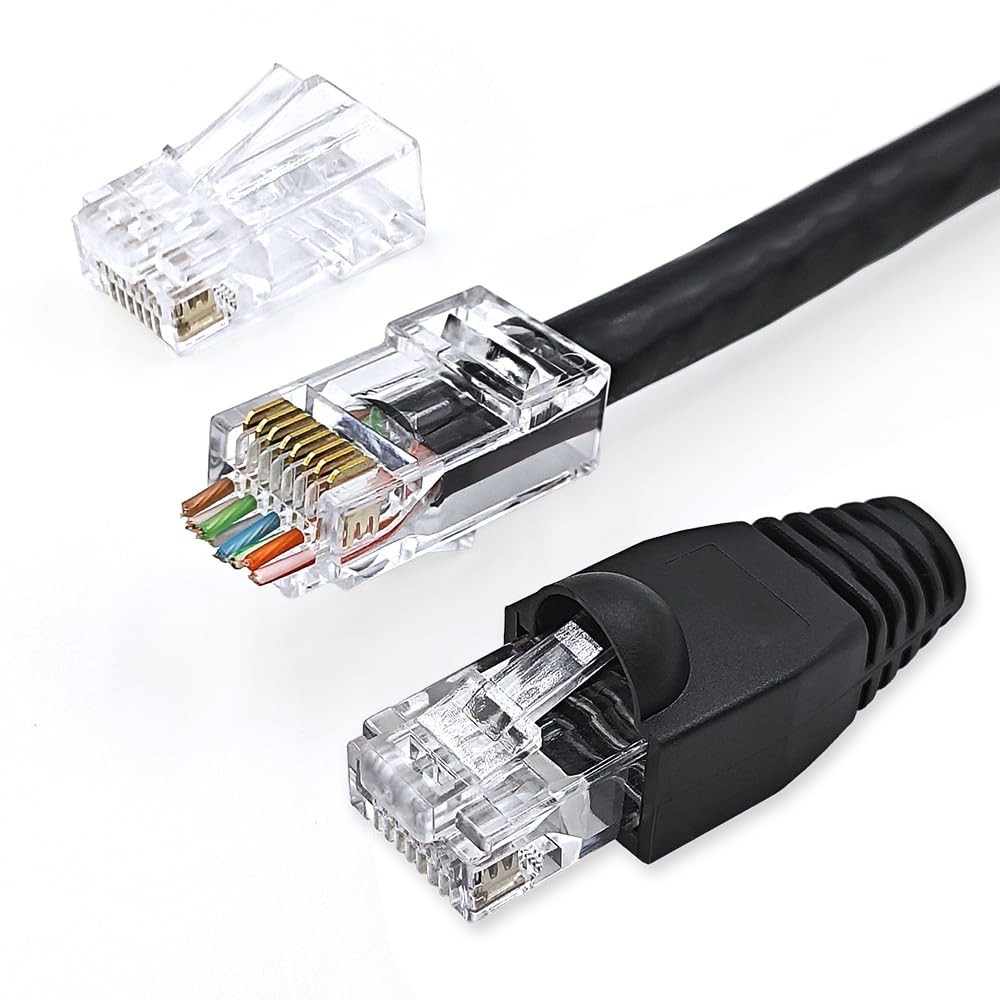50 Pack Cat 6 Pass Through RJ45 Connector With Strain Relief Boots Crimp Pot