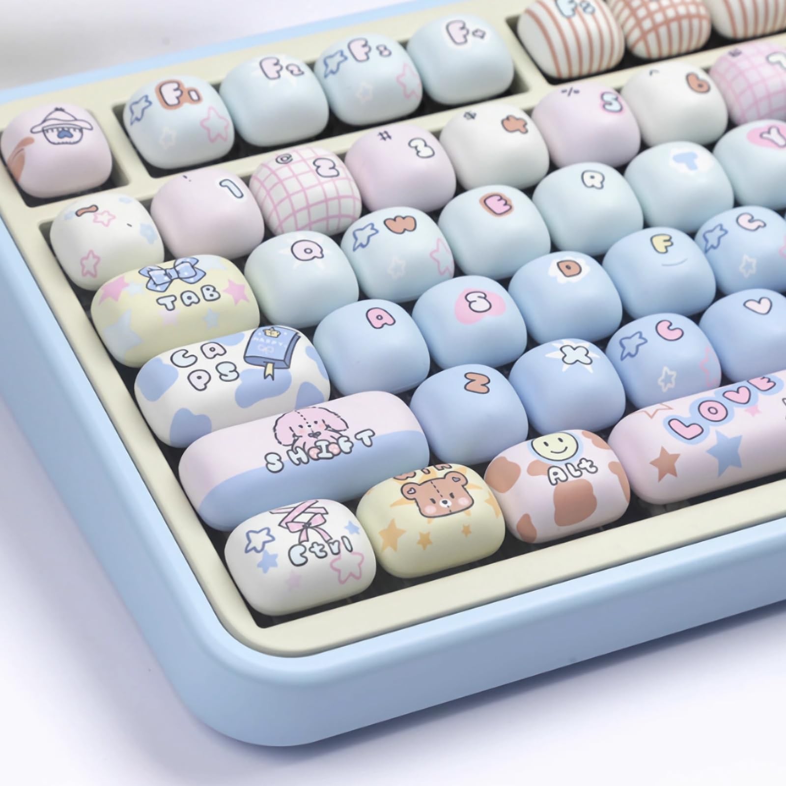 Blue MOG Profile Rounded PBT Keycaps Set 139 Keys Cute Custom Mechanical