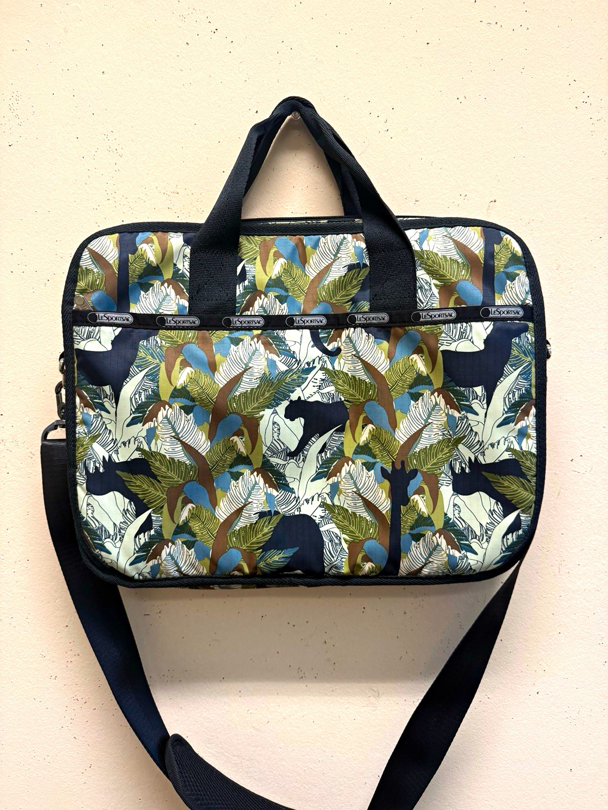LeSportsac Laptop Computer Bag Safari Jungle Animal Print Messenger 15x12