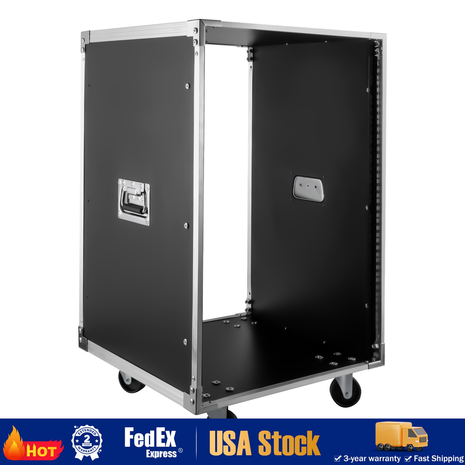19 Inch 16U 4 Post Server Rack Open Frame Rolling Network Data Rack w/ Casters