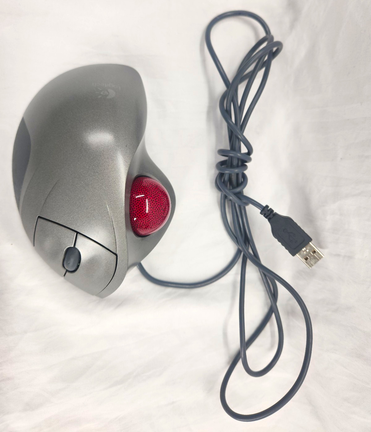 Logitech TrackMan Wheel T-BB18 Wired USB Trackball Mouse Red Marble - Tested