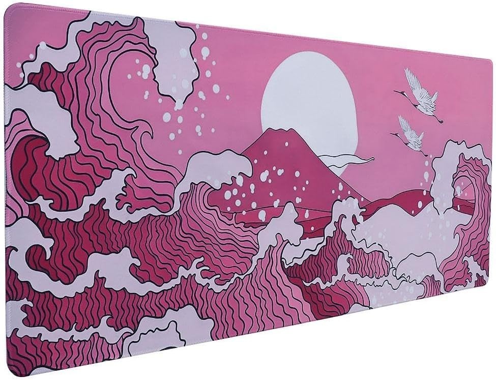 Japanese Wave Gaming Mouse Pad, Extended Large Non-Slip Desk Mat