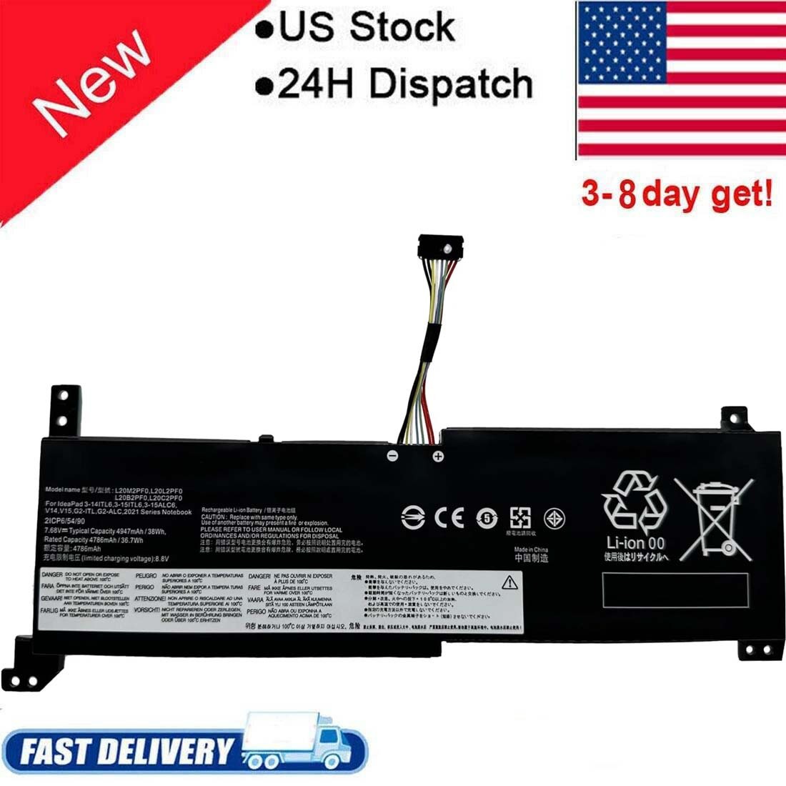 L20M2PF0 L20C2PF0 L20L2PF0 Battery For Lenovo IdeaPad 3-14ABA7 3-15ADA6 3-17ALC6
