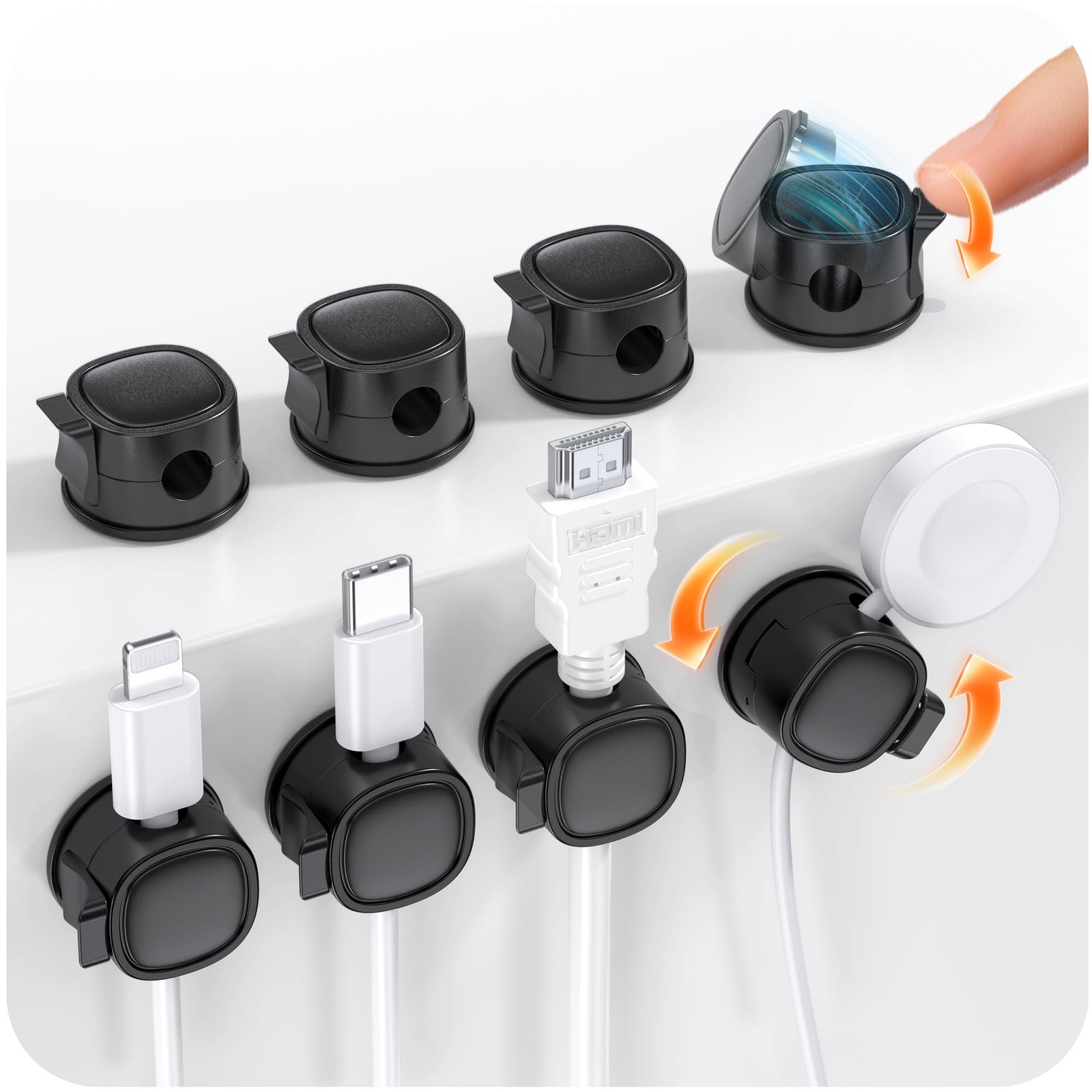 8 Pack 360° Rotatable Cable Clips Cord Organizer,Desk Cable Management Accessory