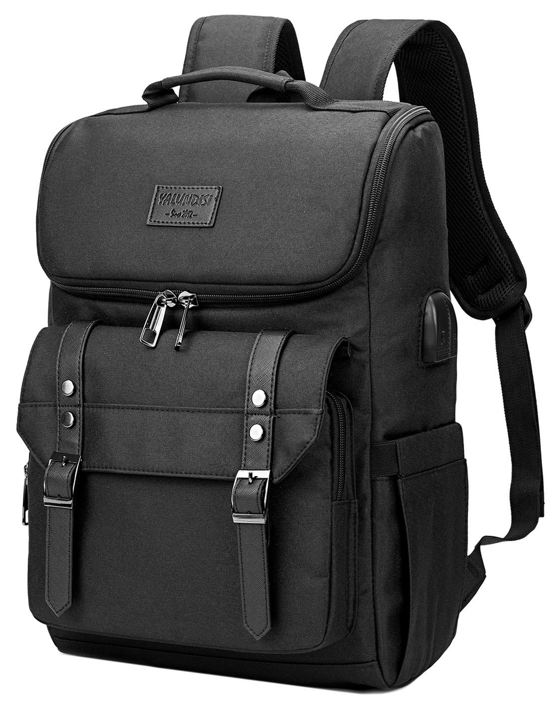 YALUNDISI Laptop Backpack USB Charging Port Fits 15.6 Inch Laptop Black