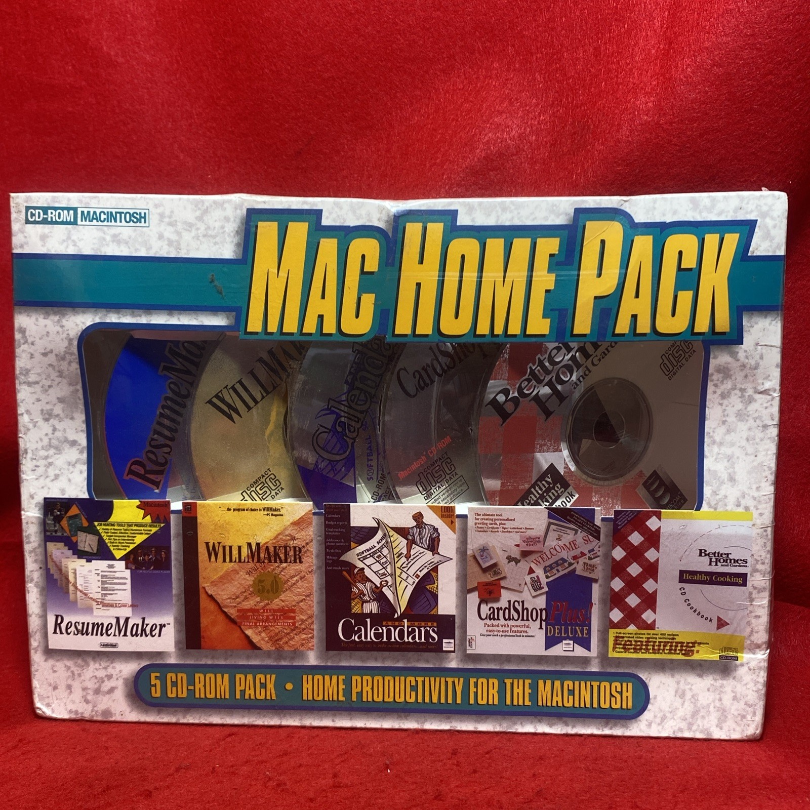 Vintage 1995 Mac Home Pack 5 CD Rom Set Resume Will Maker Calendars Card Shop 