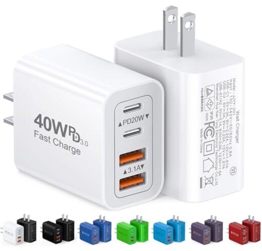40W USB C Charger Cube, 2-Pack Wall Plug Fast Charging Block, 4 40W 2Pack White
