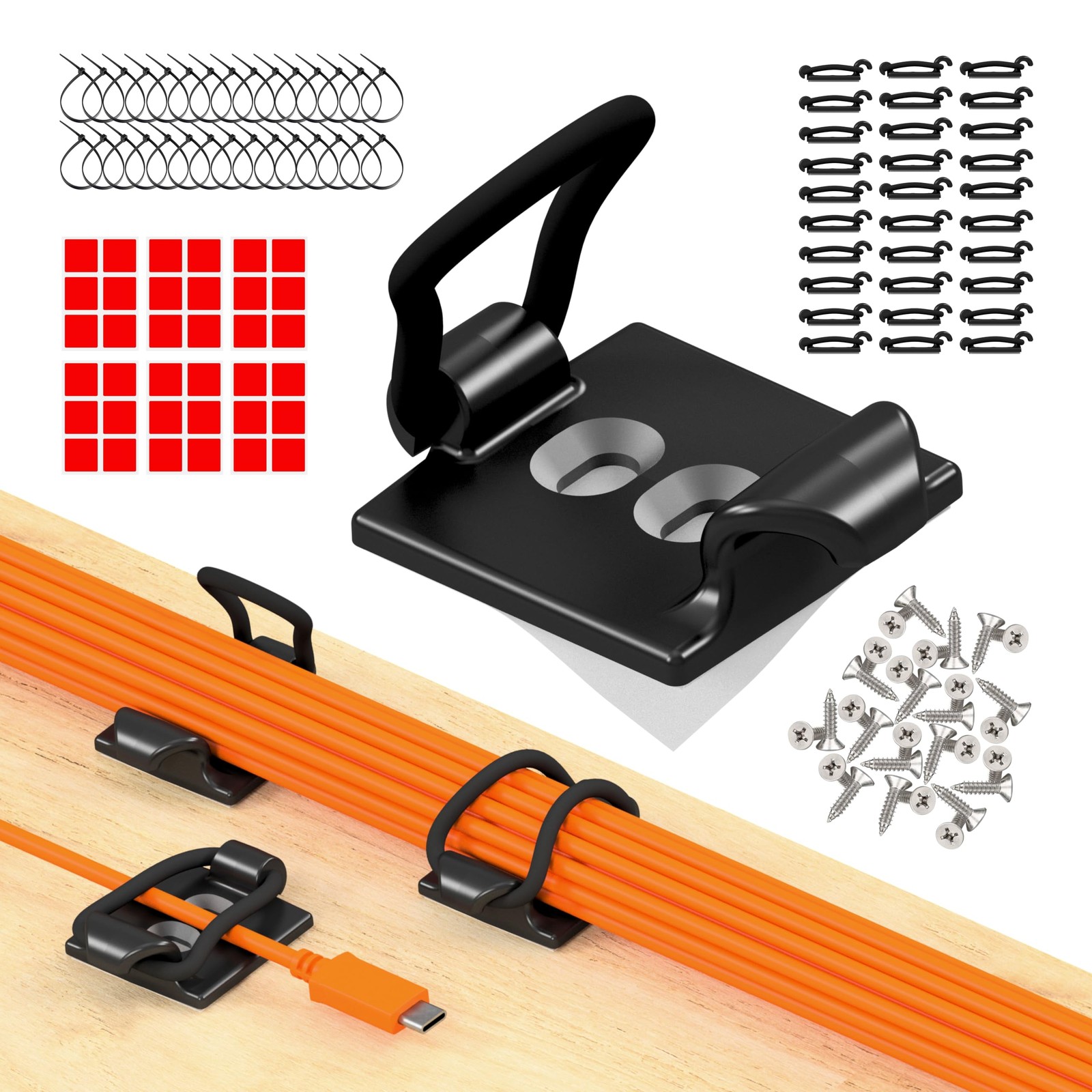 CableGenie [Made in the UK] 30-Pack Adjustable Elastic Self-Adhesive Cable Ti...