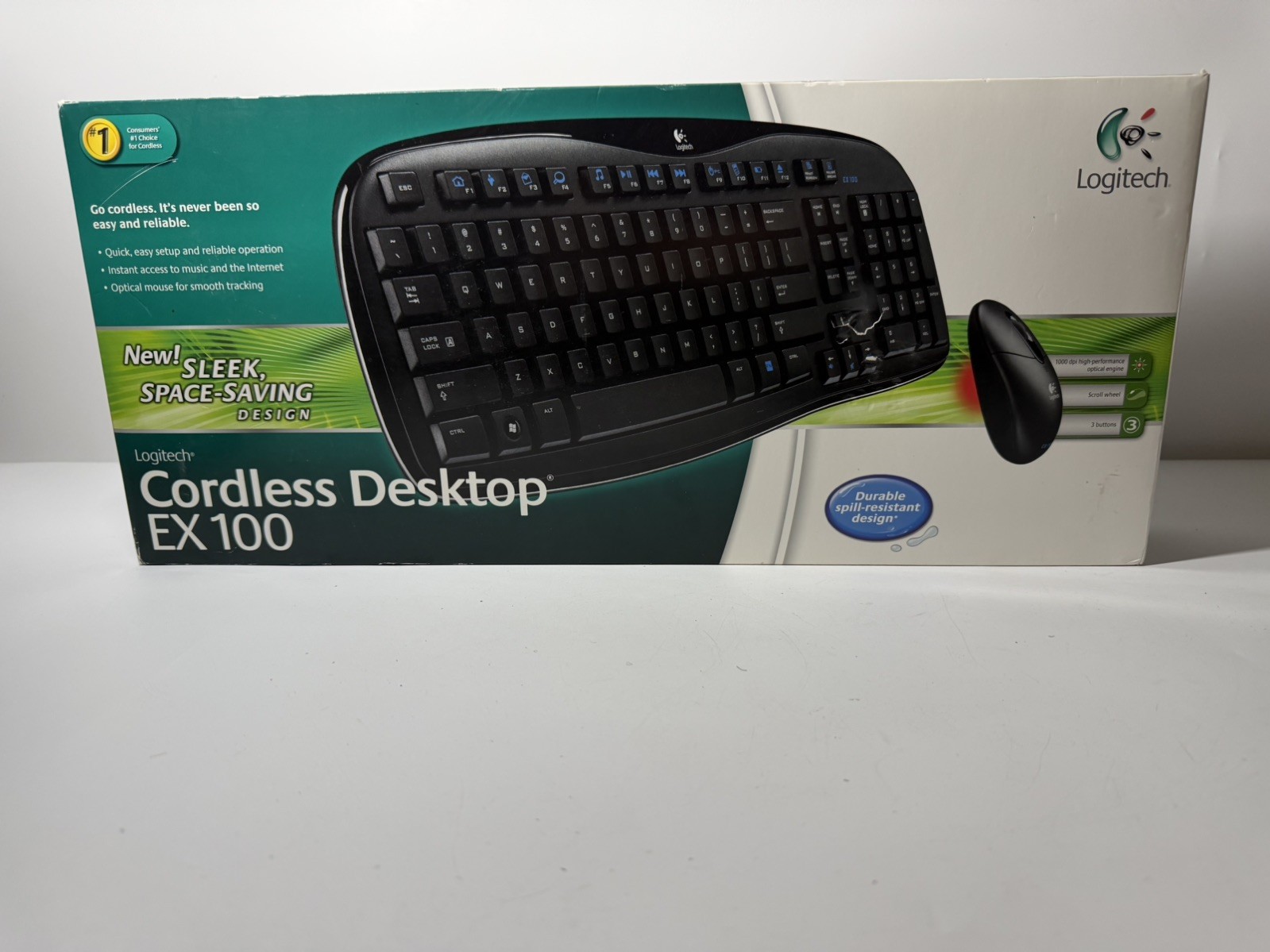 Logitech Cordless Desktop EX100 Wireless Keyboard & Mouse New Open Box